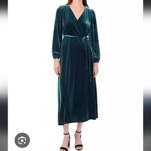 MSK Velvety Wrap Dress Sz M Green Long Sleeves New Classics Holiday Stretch